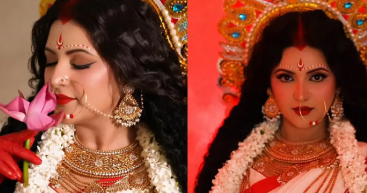 দেবী দুর্গার রূপে সামাজিক যোগাযোগমাধ্যমে ঝড় তুললেন পরীমনি